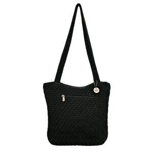 The Sak Crotchet Shoulder Bag Black Zip Top Casual Y2k  Boho Cottagecore